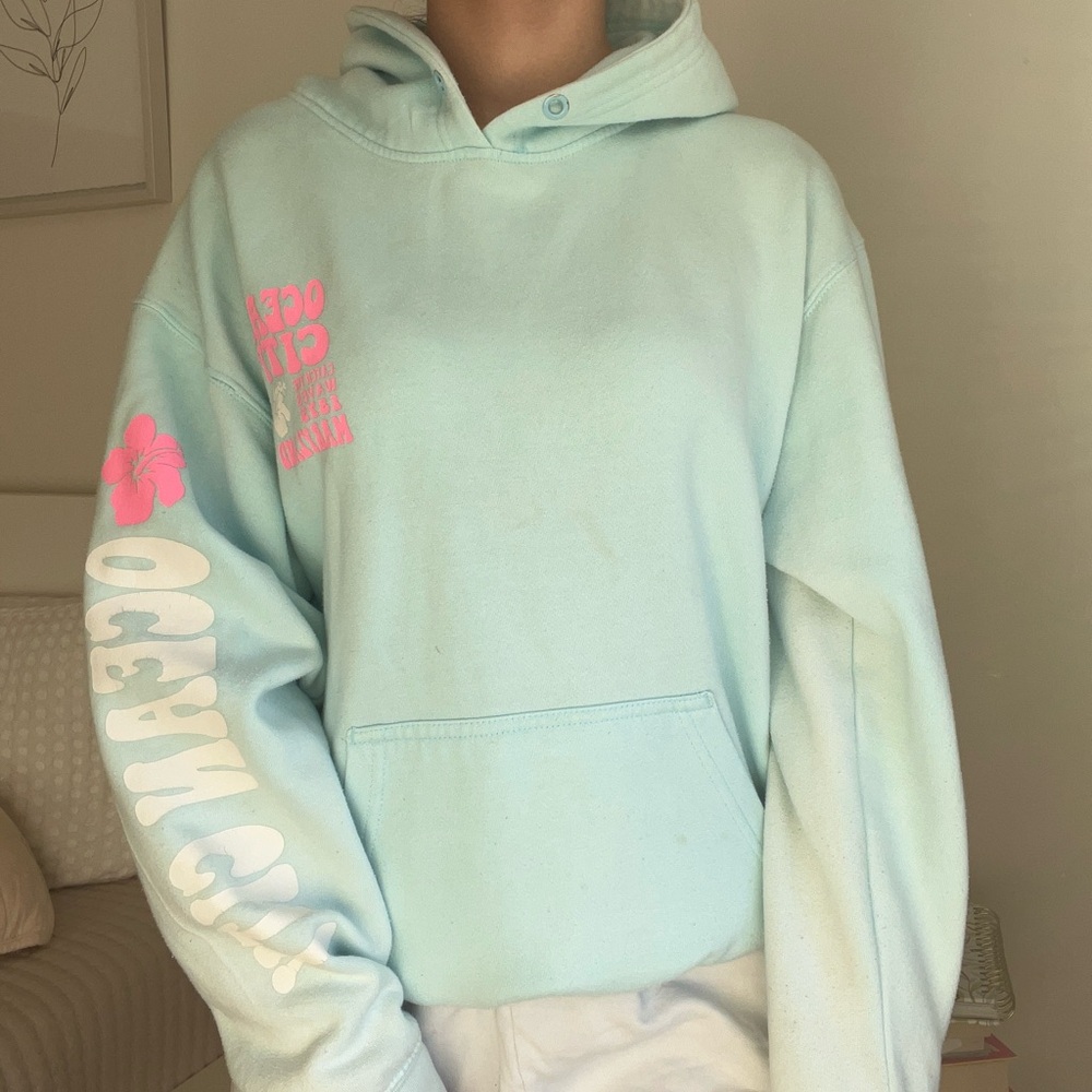 Blue and pink ocean city hoodie